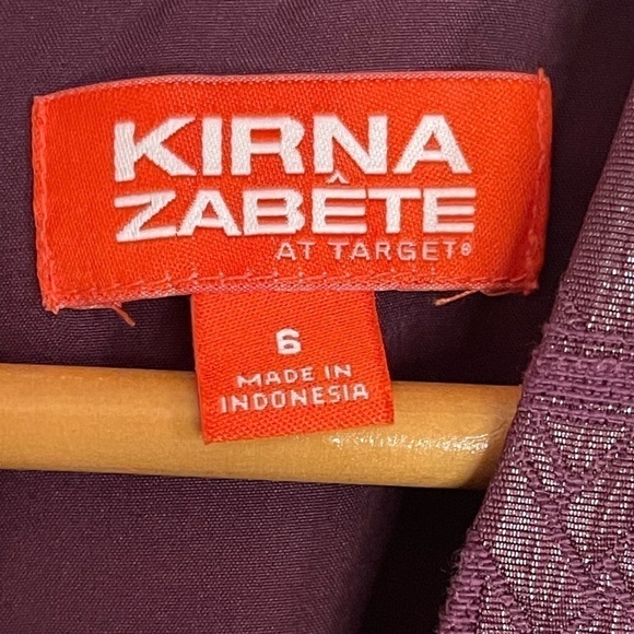 Kirna Zabete Jacquard Embossed Burgundy Fit & Flare Dress Size 6 - Picture 4 of 5